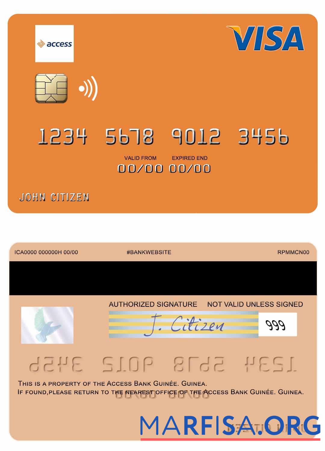 Realistic Guinea Access Bank Guinée visa debit card sample
